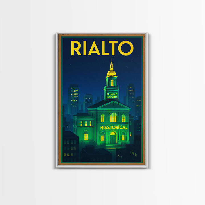 Rialto Travel Poster, Canvas Print, Electric Night Poster Art, Rialto City Art, Gift For Travelers, Vintage City Poster, Travel Art Print
