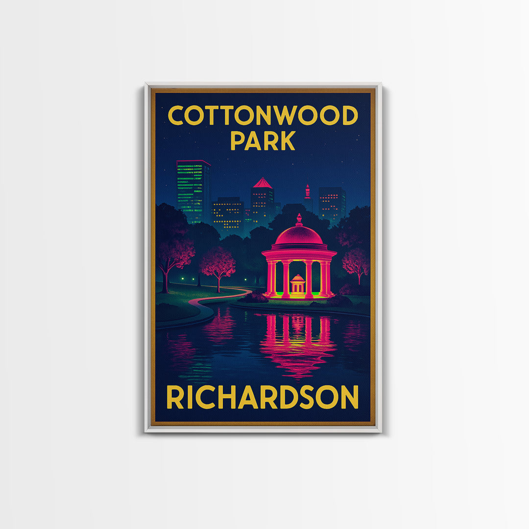 Richardson Texas Travel Poster, Canvas Print, Retro Neon Travel Art, Richardson Wall Art, Office Decor, City Art Print, Mid Century Wall Art