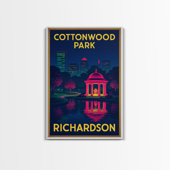 Richardson Texas Travel Poster, Canvas Print, Retro Neon Travel Art, Richardson Wall Art, Office Decor, City Art Print, Mid Century Wall Art