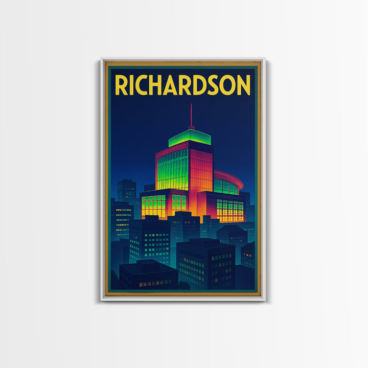 Richardson Travel Poster, Framed Canvas Print, Cyberpunk Style City Art, Richardson Art Print, Travel Wall Art, Eclectic Wall Decor