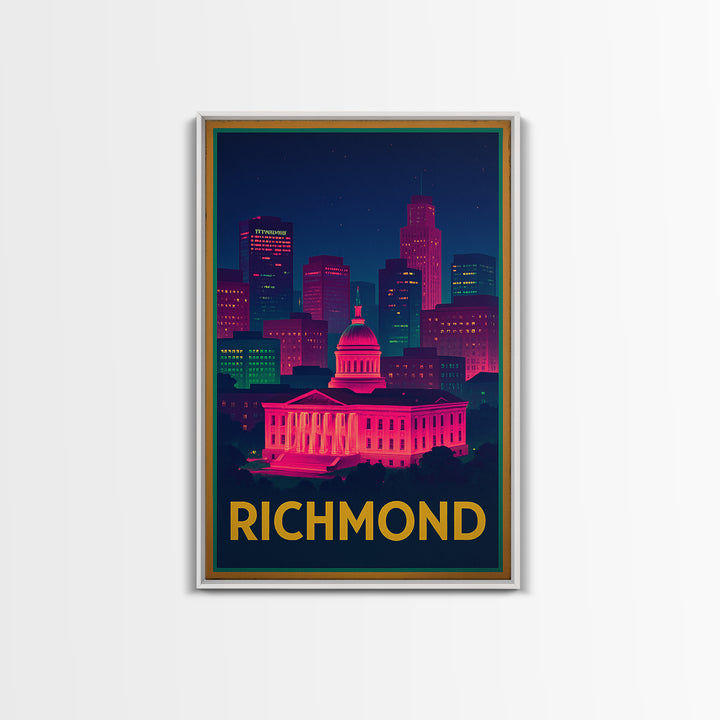 Richmond Travel Poster, Canvas Print, Neon Cityscape Wall Art, Richmond Art Print, Travel Wall Decor, Travel Wall Art, City Illustration