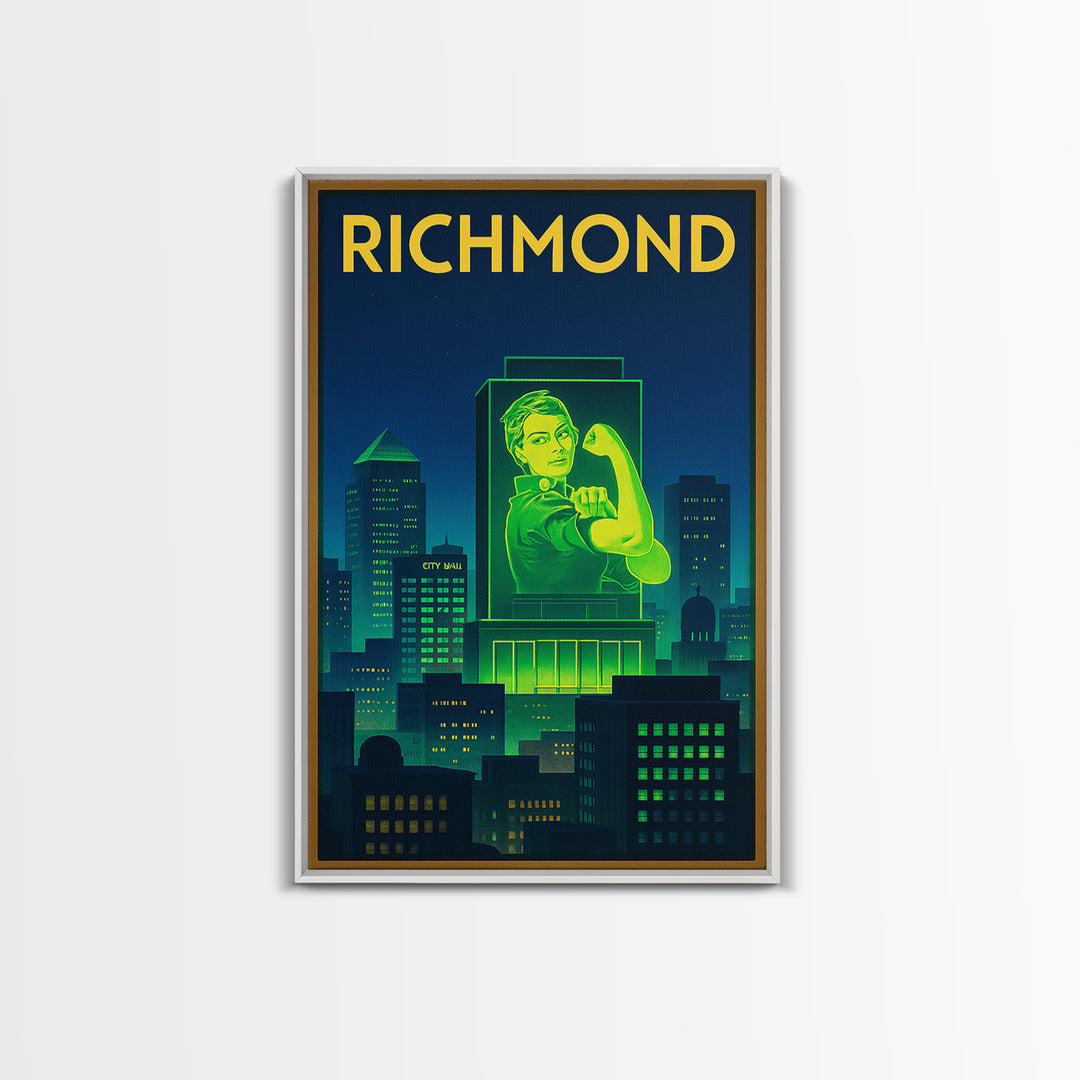 Richmond Travel Poster, Framed Canvas Print, Electric Night Poster Art, Richmond City Art, Wanderlust Decor, Living Room Wall Art
