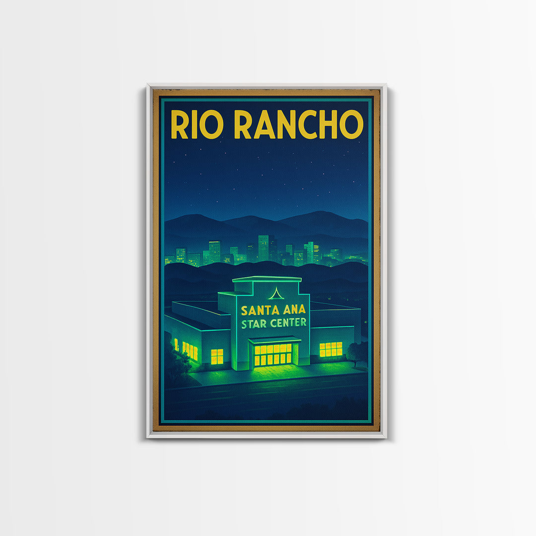 Rio Rancho Travel Poster, Framed Canvas Print, Electric Night Poster Art, Rio Rancho Art Print, Home Office Decor, Watercolor Skyline
