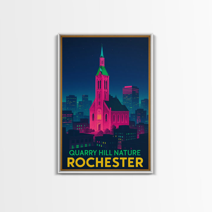 Rochester Travel Poster, Canvas Print, Retro Neon Travel Art, Rochester Art Print, Travel Wall Decor, Gift For Travelers, Travel Wall Art