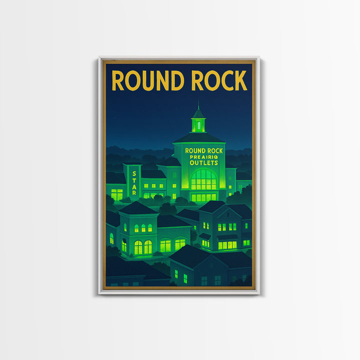 Round Rock Travel Poster, Canvas Print, Neon Downtown Skyline Wall Art, Round Rock Wall Art, Retro Travel Print, Art Print, Travel Prints