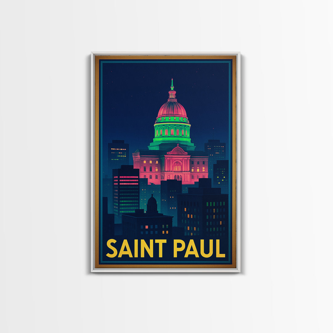 Saint Paul Minnesota Travel Poster, Canvas Print, Cyberpunk Style City Art, Saint Paul City Art, Gift For Travelers, Living Room Wall Art