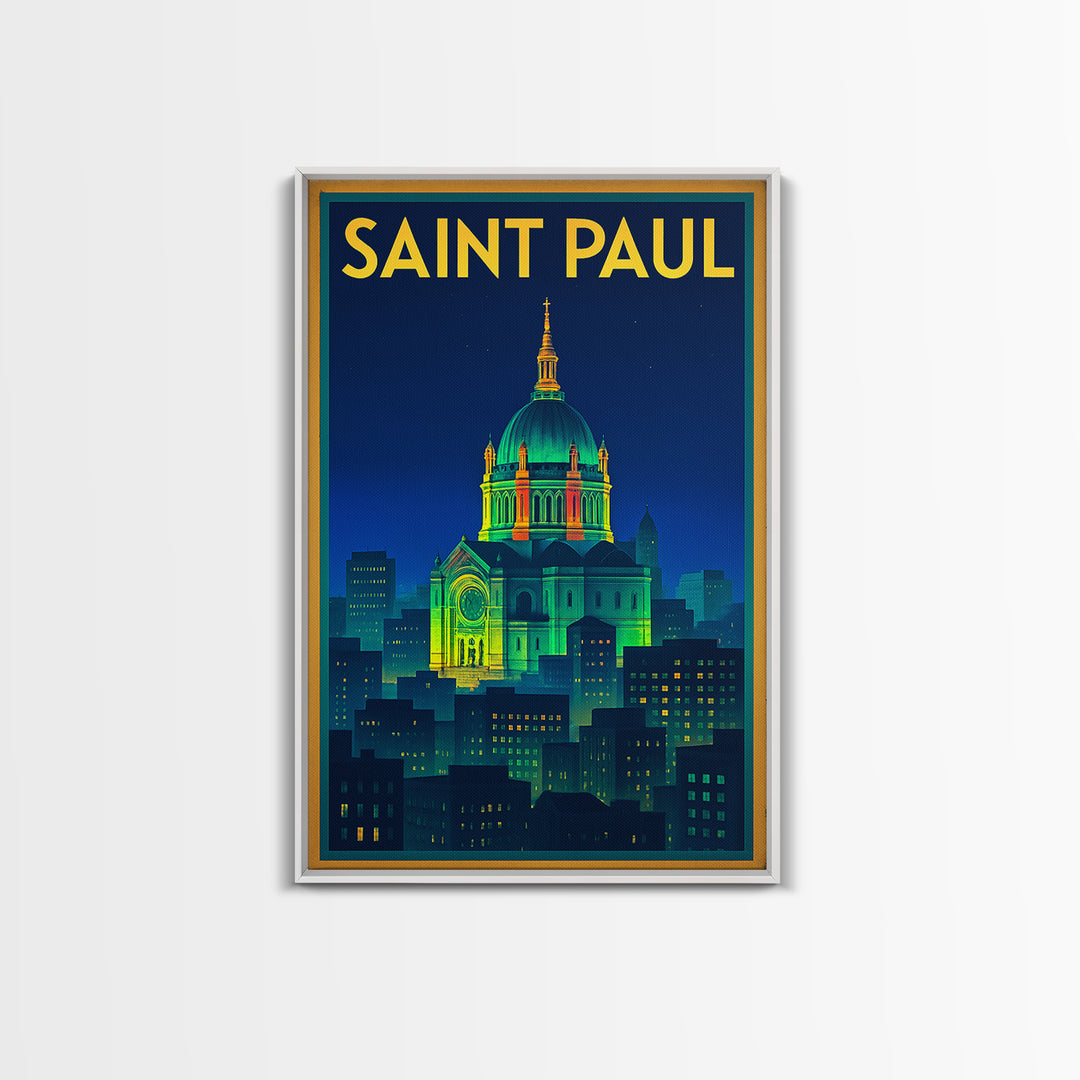 Saint Paul Travel Poster, Framed Canvas Print, Electric Night Poster Art, Saint Paul Art Print, Vintage Travel Art, City Travel Prints