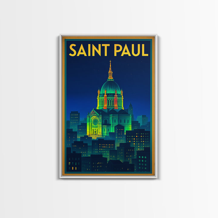 Saint Paul Travel Poster, Framed Canvas Print, Electric Night Poster Art, Saint Paul Art Print, Vintage Travel Art, City Travel Prints