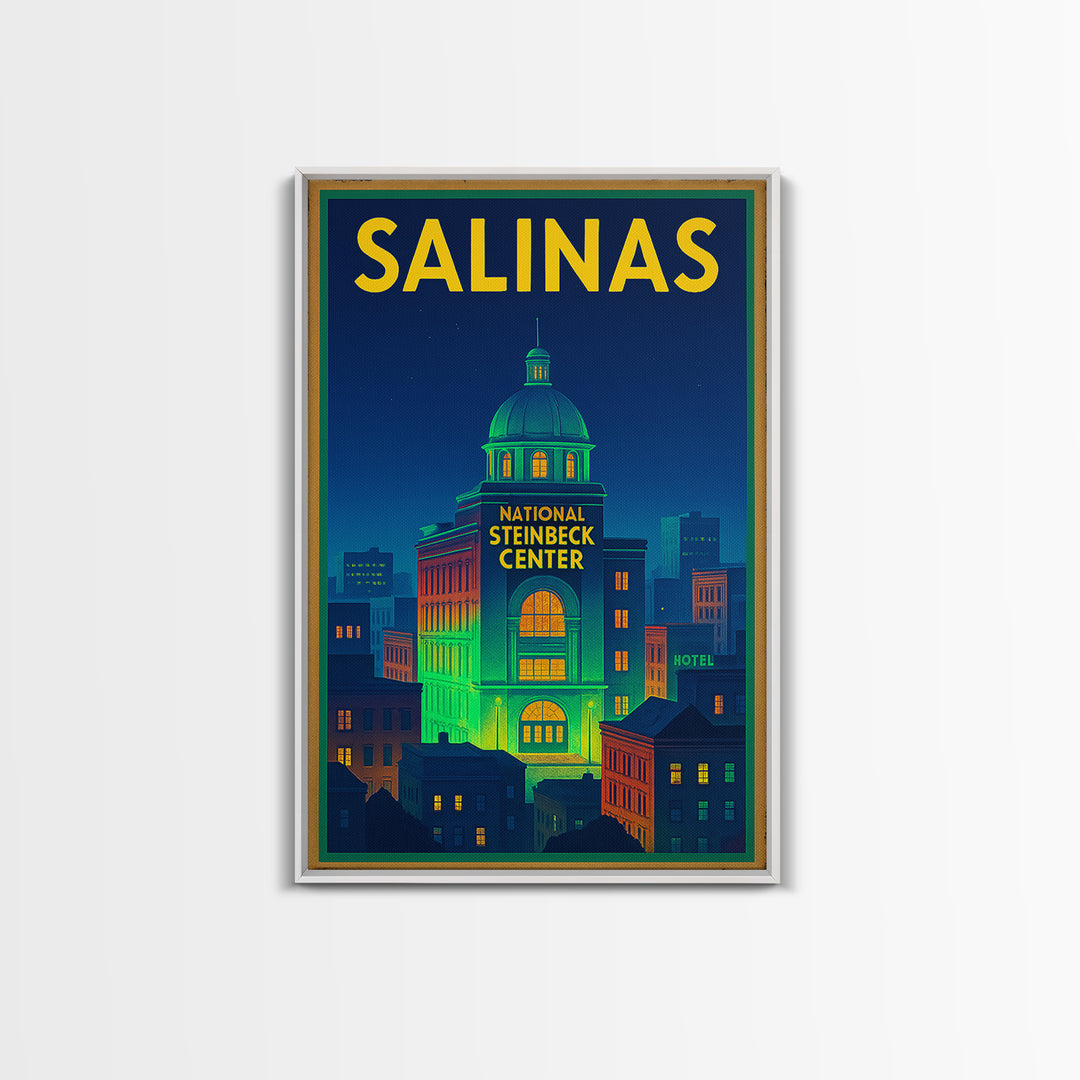 Salinas Travel Poster, Framed Canvas Print, Neon City Skyline Wall Art, Salinas Art Print, City Art Print, Vintage City Art, Travel Wall Art