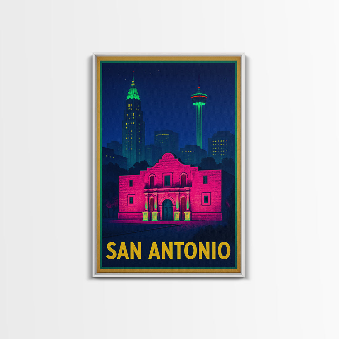 San Antonio Travel Poster, Canvas Print, Cyberpunk Style City Art, San Antonio City Art, Travel Art Print, Vintage City Poster