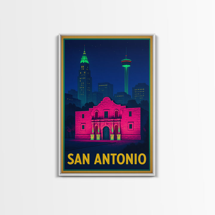 San Antonio Travel Poster, Canvas Print, Cyberpunk Style City Art, San Antonio City Art, Travel Art Print, Vintage City Poster