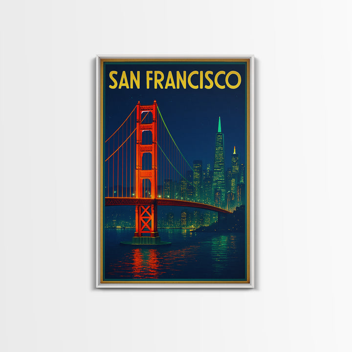 San Francisco Travel Poster, Canvas Print, Electric Night Poster Art, San Francisco City Art, Living Room Wall Art, Travel Poster Set
