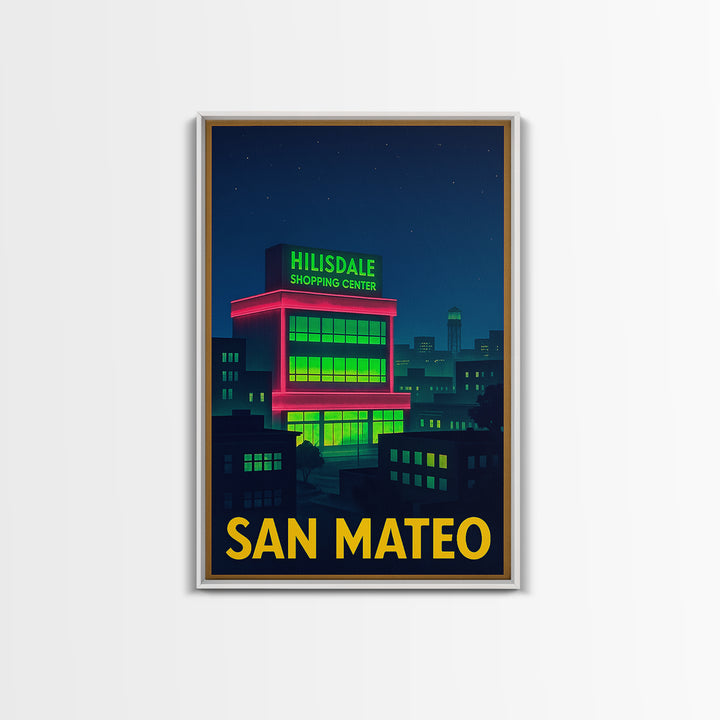 San Mateo California Travel Poster, Canvas Print, Electric Night Poster Art, San Mateo Travel Art, Living Room Wall Art, Vintage Travel Art