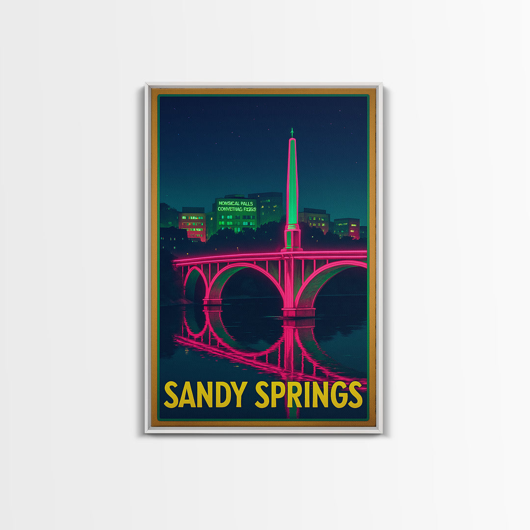 Sandy Springs Georgia Travel Poster, Canvas Print, Electric Night Poster Art, Sandy Springs Art Print, Watercolor Skyline, Travel Gift