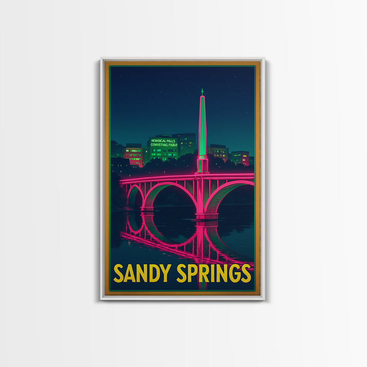 Sandy Springs Georgia Travel Poster, Canvas Print, Electric Night Poster Art, Sandy Springs Art Print, Watercolor Skyline, Travel Gift