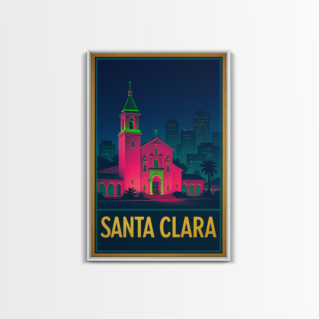 Santa Clara California Travel Poster, Canvas Print, Electric Night Poster Art, Santa Clara Wall Art, Eclectic Wall Decor, Fine Art Print