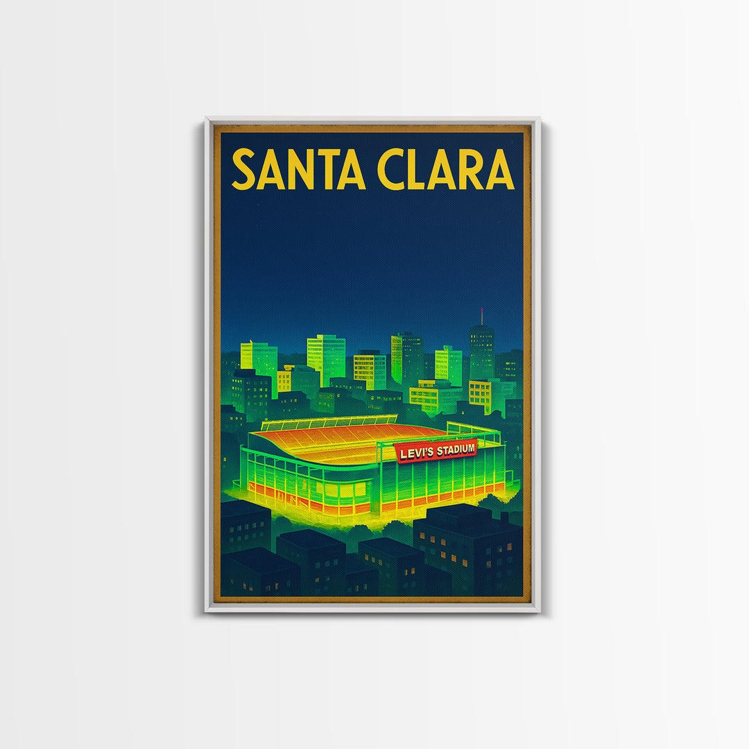 Santa Clara Travel Poster, Framed Canvas Print, Retro Neon Travel Art, Santa Clara City Art, Gift For Travelers, Mid Century Wall Art
