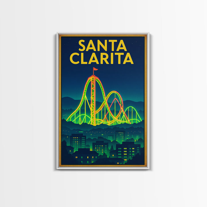 Santa Clarita Travel Poster, Framed Canvas Print, Retro Neon Travel Art, Santa Clarita Wall Art, Vintage City Poster, Retro Travel Print