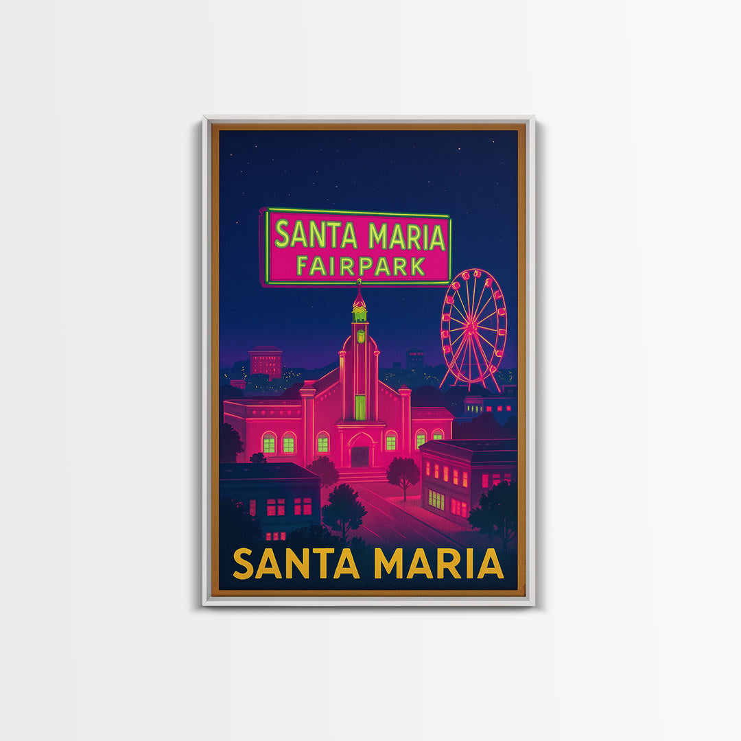 Santa Maria California Travel Poster, Canvas Print, Neon City Skyline Wall Art, Santa Maria Travel Art, Travel Poster Set, Wanderlust Decor