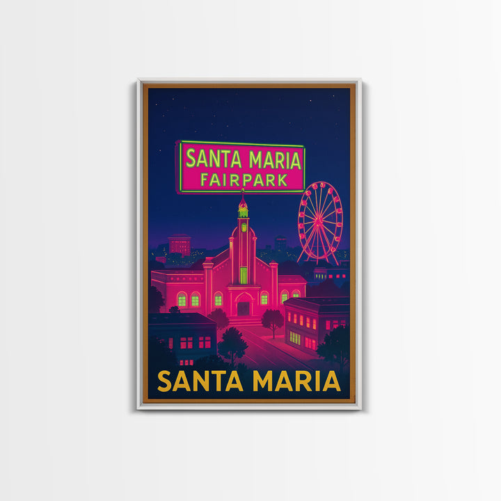Santa Maria California Travel Poster, Canvas Print, Neon City Skyline Wall Art, Santa Maria Travel Art, Travel Poster Set, Wanderlust Decor