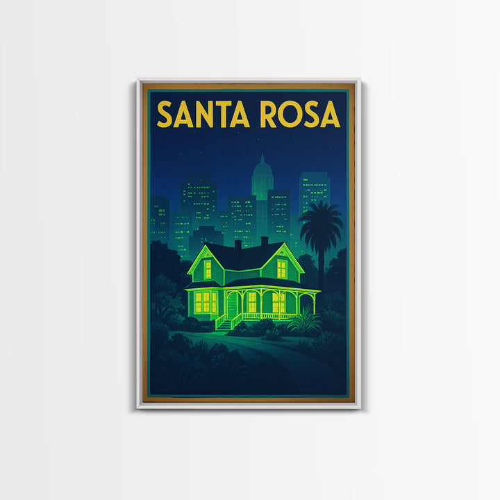 Santa Rosa Travel Poster, Canvas Print, Retro Neon Travel Art, Santa Rosa City Art, Eclectic Wall Decor, Watercolor Skyline, Wall Art