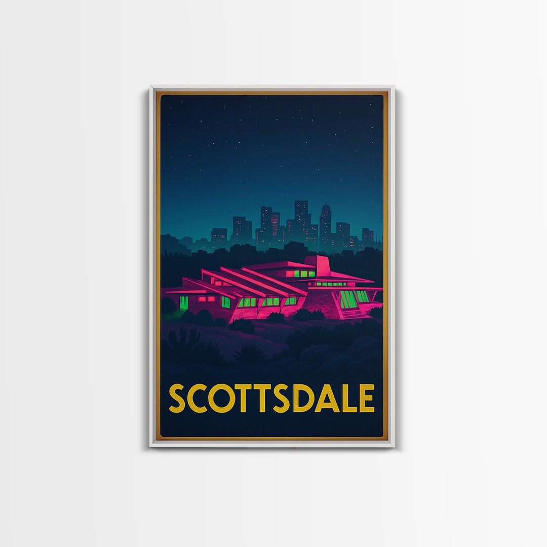 Scottsdale Arizona Travel Poster, Canvas Print, Neon Downtown Skyline Wall Art, Scottsdale Print, Art Print, Art Print, Wanderlust Decor