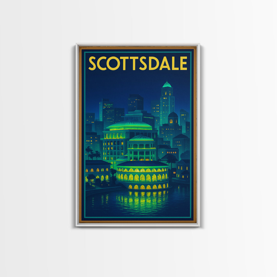 Scottsdale Travel Poster, Canvas Print, Electric Night Poster Art, Scottsdale Poster Print, Travel Wall Decor, Wanderlust Decor