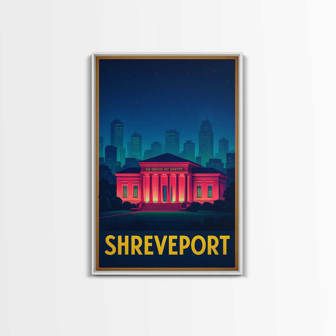 Shreveport Louisiana Travel Poster, Canvas Print, Retro Neon Travel Art, Shreveport Art Print, Travel Art Print, Vintage City Art