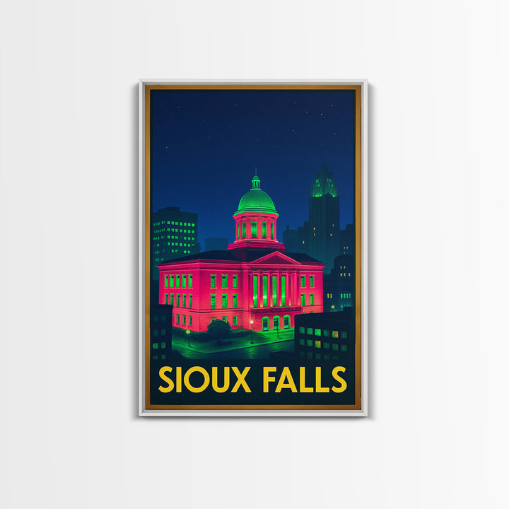 Sioux Falls South Dakota Travel Poster, Canvas Print, Neon Travel Art, Sioux Falls Print, Travel Poster Set, Watercolor Downtown Skyline