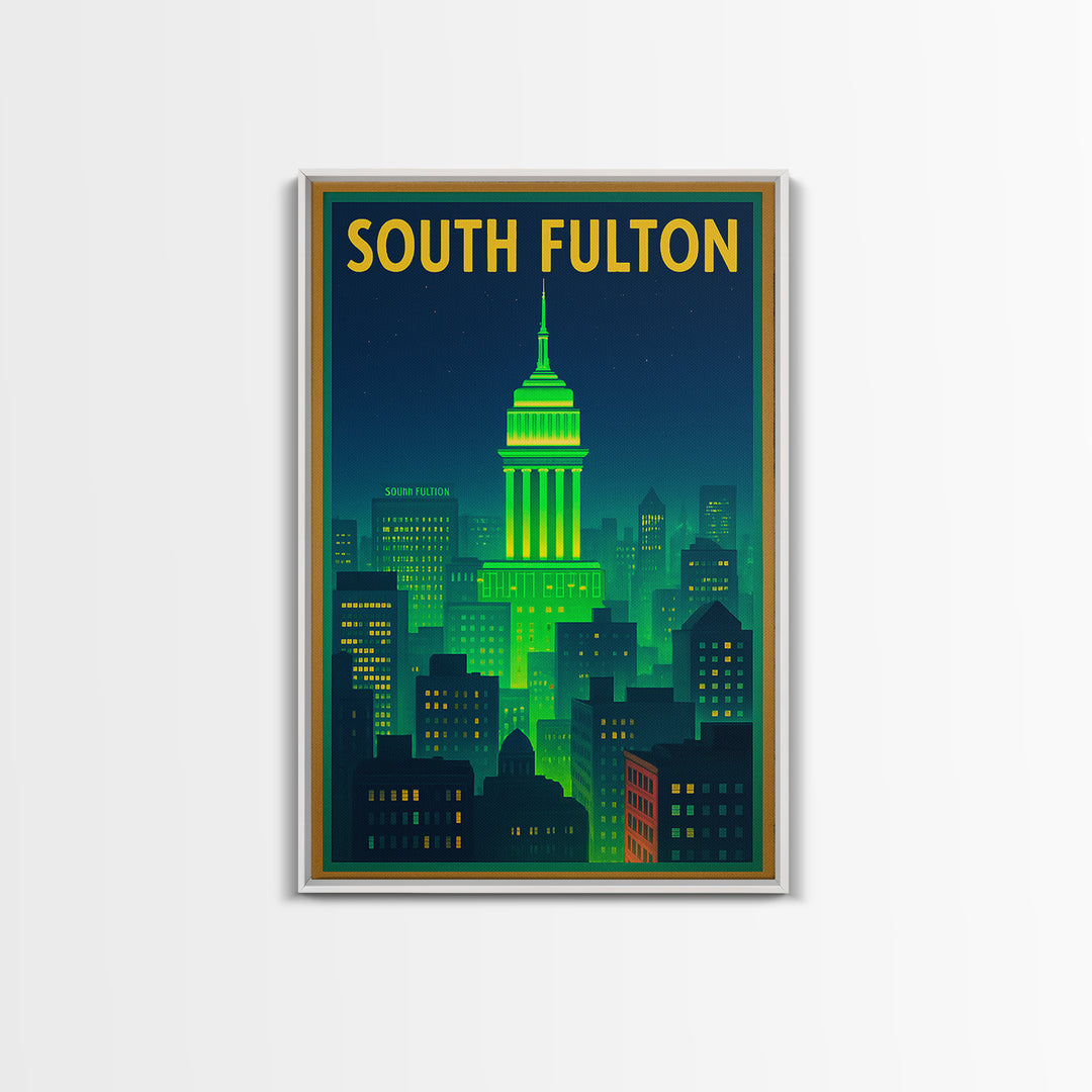 South Fulton Travel Poster, Canvas Print, Neon Urban Skyline Wall Art, South Fulton Art Print, Travel Poster Set, Living Room Wall Art
