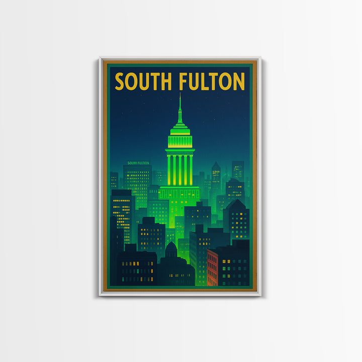 South Fulton Travel Poster, Canvas Print, Neon Urban Skyline Wall Art, South Fulton Art Print, Travel Poster Set, Living Room Wall Art
