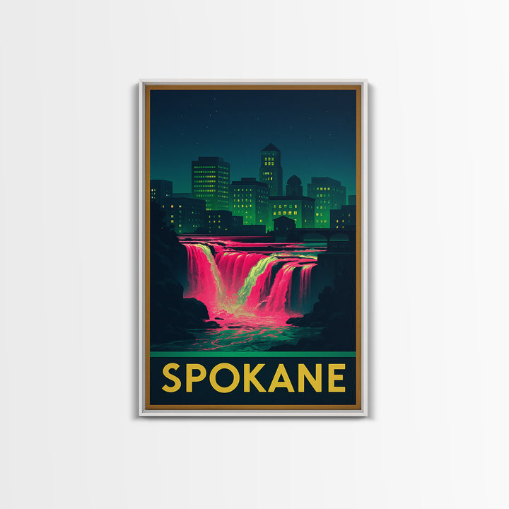 Spokane Washington Travel Poster, Canvas Print, Cyberpunk Style City Art, Spokane Poster Print, Mid Century Wall Art, Living Room Wall Art