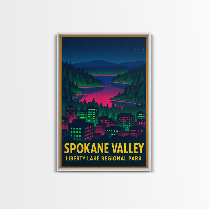 Spokane Valley Washington Travel Poster, Canvas Print, Electric Night Poster Art, Spokane Valley City Art, Travel Art Print