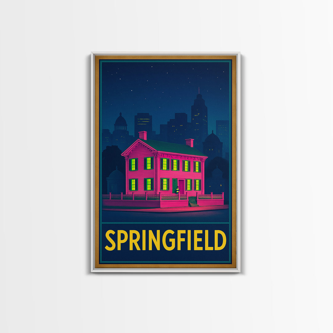 Springfield Missouri Travel Poster, Framed Canvas Print, Neon Skyline Wall Art, Springfield Travel Art, Wanderlust Decor, Travel Wall Art