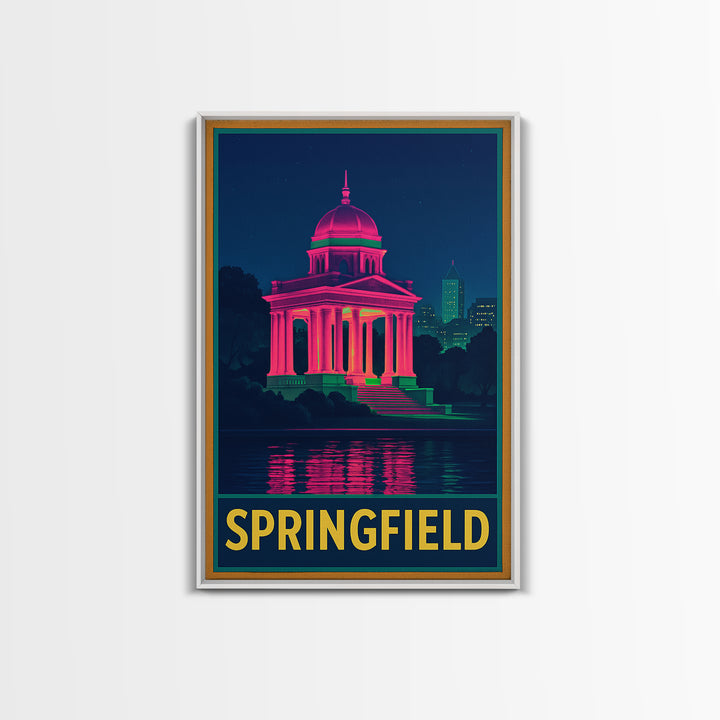 Springfield Travel Poster, Framed Canvas Print, Retro Neon Travel Art, Springfield Travel Art, Vintage Travel Print, Vintage Travel Art