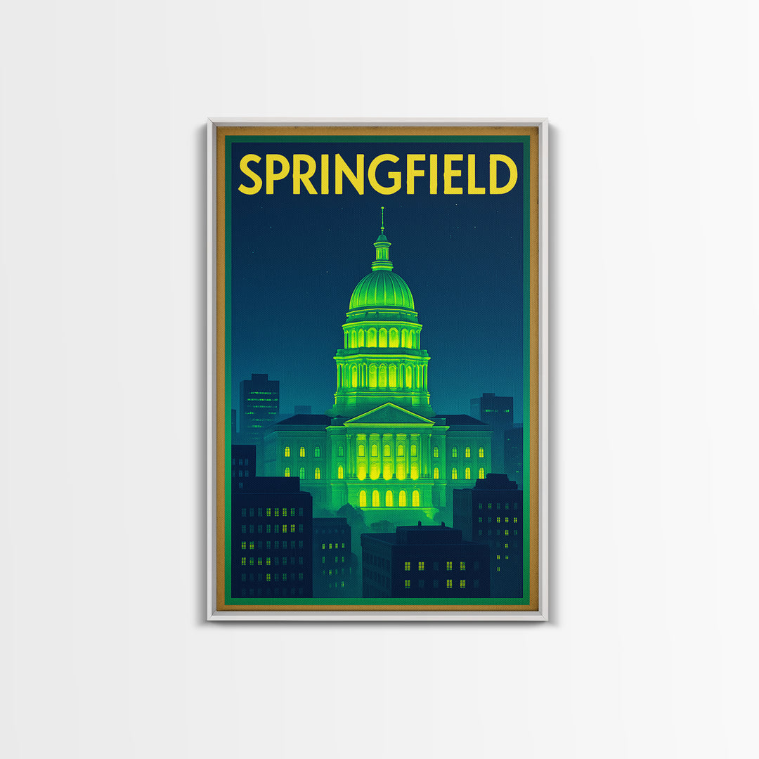 Springfield Travel Poster, Canvas Print, Cyberpunk Style City Art, Springfield Wall Art, Travel Wall Decor, Retro Travel Print