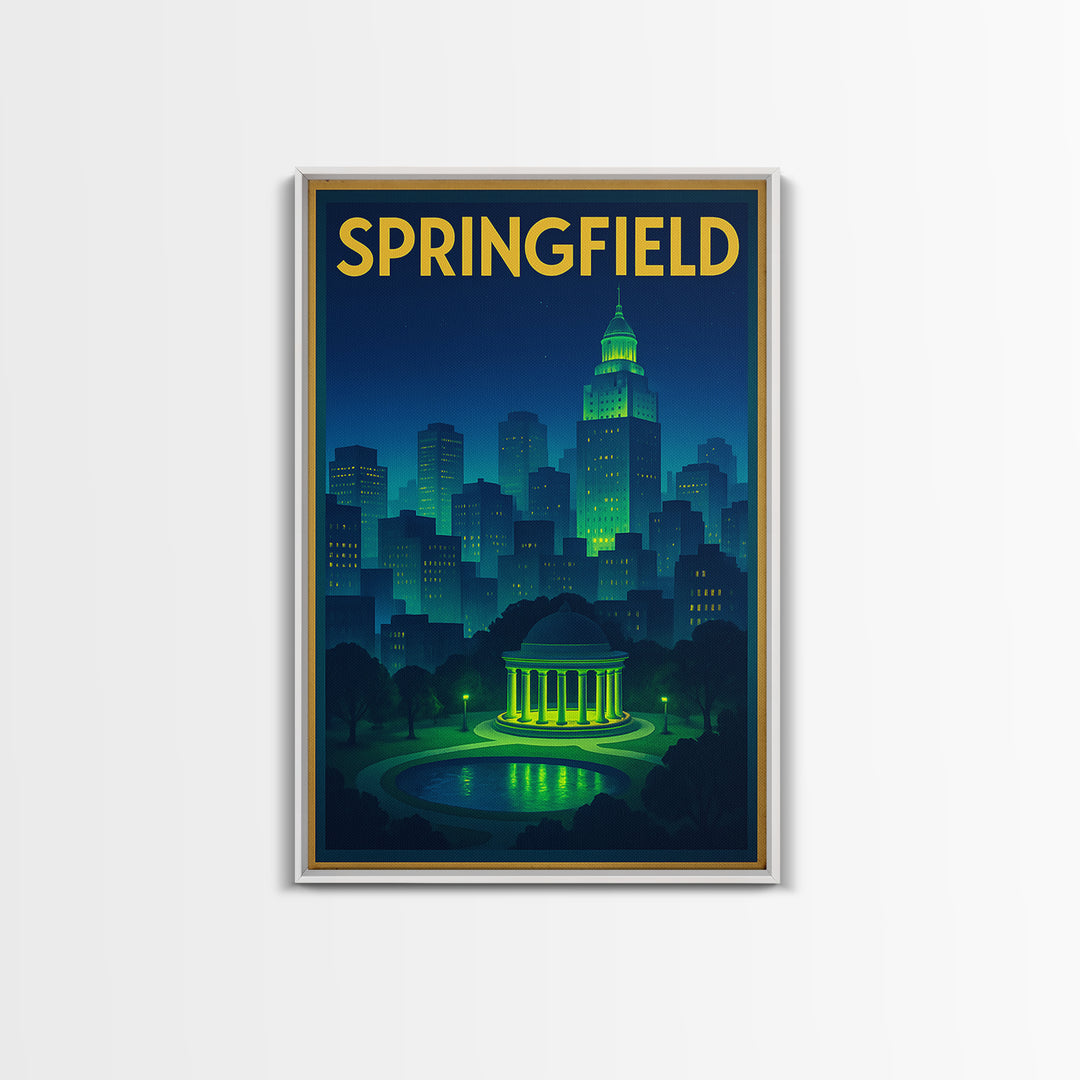 Springfield Travel Poster, Canvas Print, Electric Night Poster Art, Springfield Poster Print, Wanderlust Decor, Travel Art Print