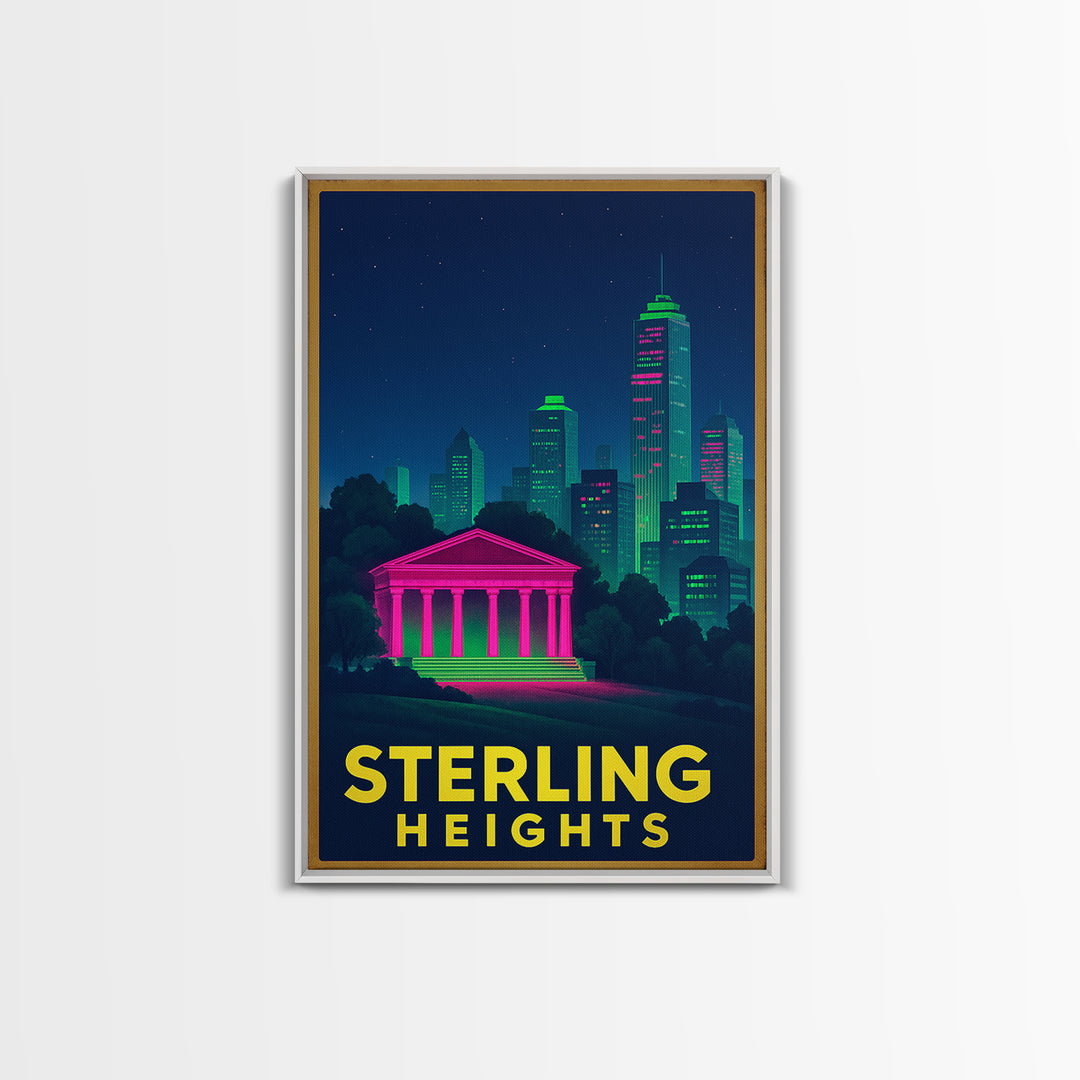 Sterling Heights Michigan Travel Poster, Canvas Print, Electric Night Poster Art, Sterling Heights Art Print, Retro Travel Print, Wall Decor