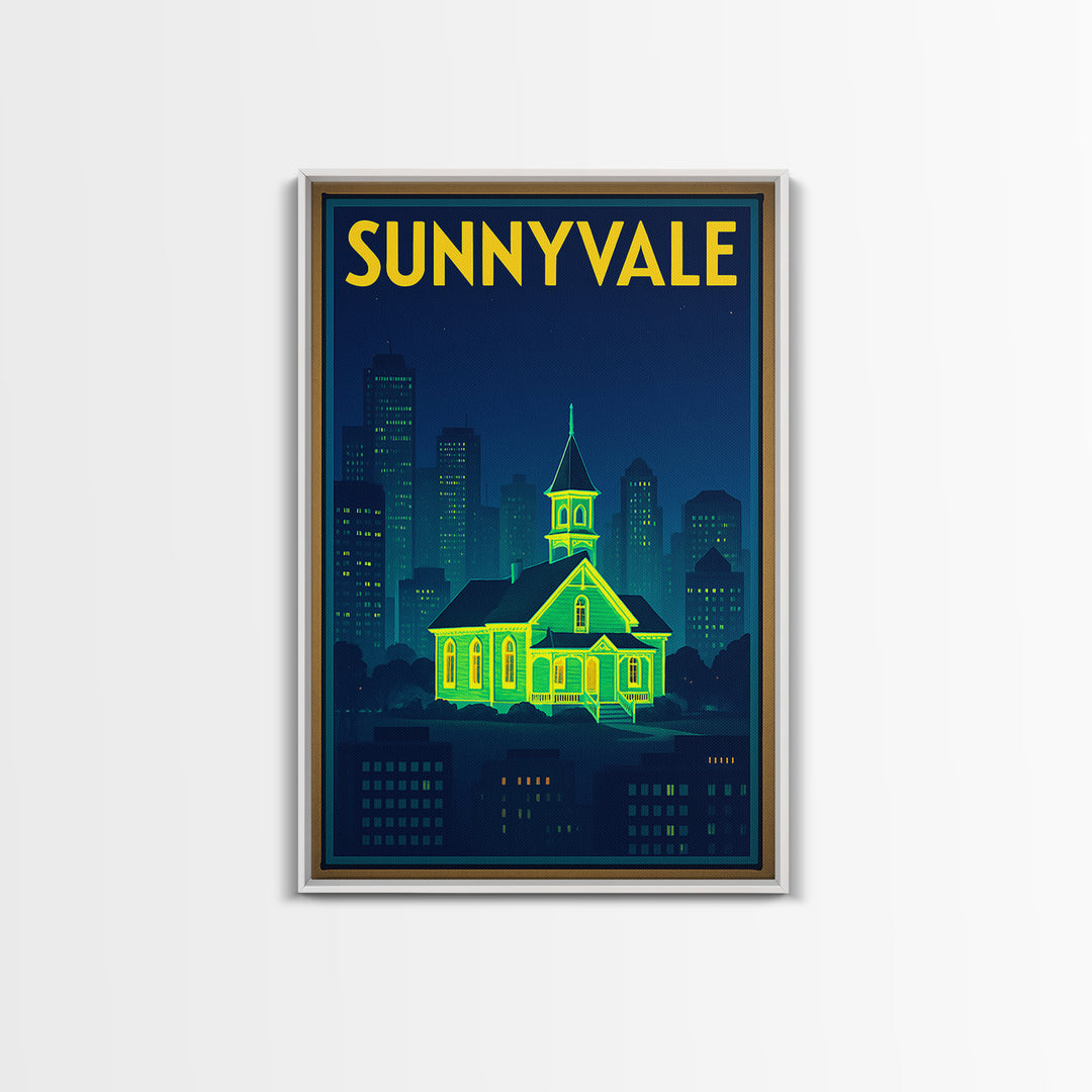 Sunnyvale Travel Poster, Canvas Print, Cyberpunk Style City Art, Sunnyvale Travel Art, Gift For Travelers, Home Office Decor, Wall Art