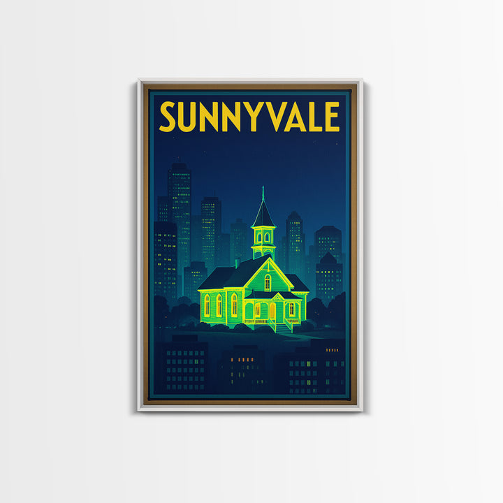 Sunnyvale Travel Poster, Canvas Print, Cyberpunk Style City Art, Sunnyvale Travel Art, Gift For Travelers, Home Office Decor, Wall Art