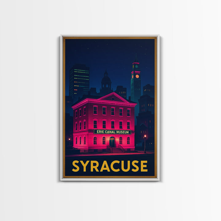 Syracuse New York Travel Poster, Canvas Print, Electric Night Poster Art, Syracuse Art Print, Travel Art Print, Office Decor, Skyline Art