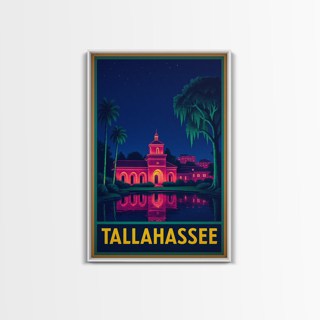 Tallahasse Travel Poster, Canvas Print, Retro Neon Travel Art, Tallahasse City Art, Fine Art Print, Watercolor Skyline, Travel Poster Art