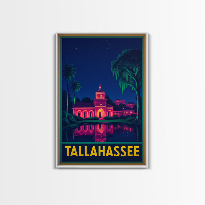 Tallahasse Travel Poster, Canvas Print, Retro Neon Travel Art, Tallahasse City Art, Fine Art Print, Watercolor Skyline, Travel Poster Art