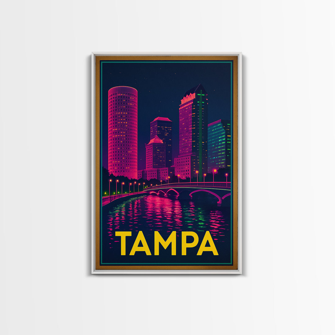 Tampa Florida Travel Poster, Canvas Print, Electric Night Poster Art, Tampa City Art, Wanderlust Decor, Travel Wall Art, Home Office Decor