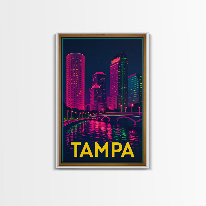 Tampa Florida Travel Poster, Canvas Print, Electric Night Poster Art, Tampa City Art, Wanderlust Decor, Travel Wall Art, Home Office Decor