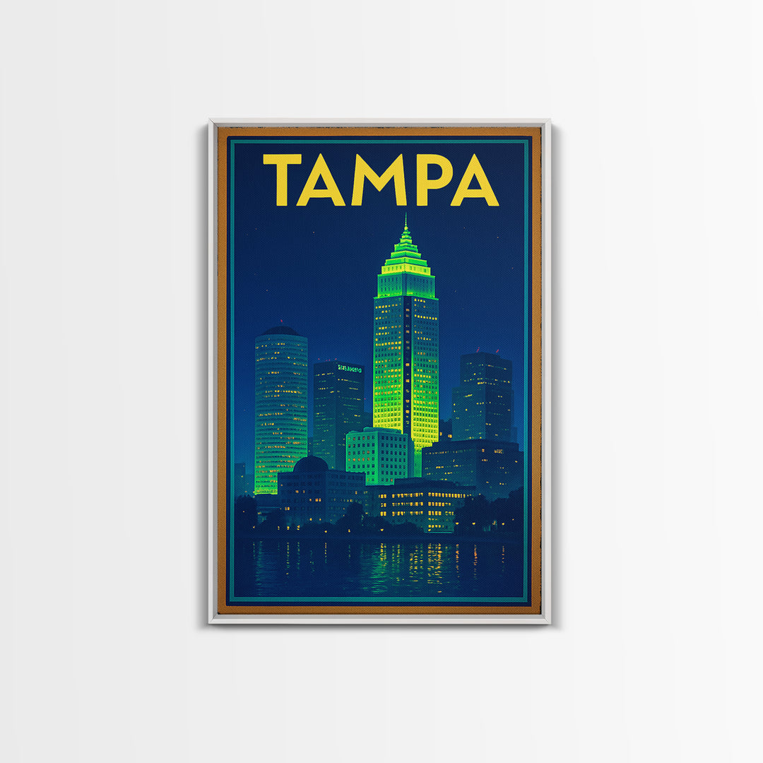 Tampa Travel Poster, Framed Canvas Print, Electric Night Poster Art, Tampa Art Print, Travel Poster Set, Eclectic Wall Decor, Design 2