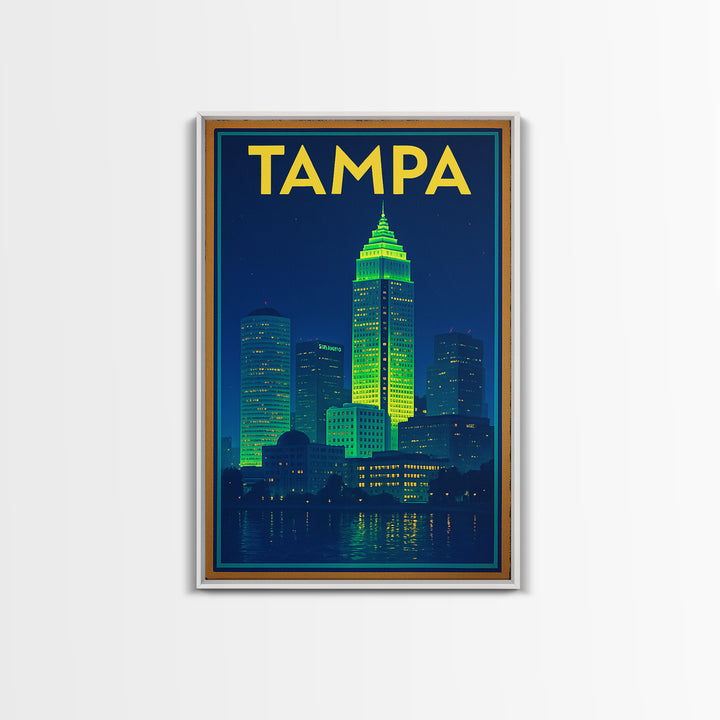Tampa Travel Poster, Framed Canvas Print, Electric Night Poster Art, Tampa Art Print, Travel Poster Set, Eclectic Wall Decor, Design 2