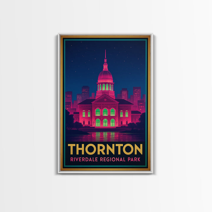 Thornton Colorado Travel Poster, Canvas Print, Electric Night Poster Art, Thornton Travel Art, Living Room Wall Art, Watercolor Skyline