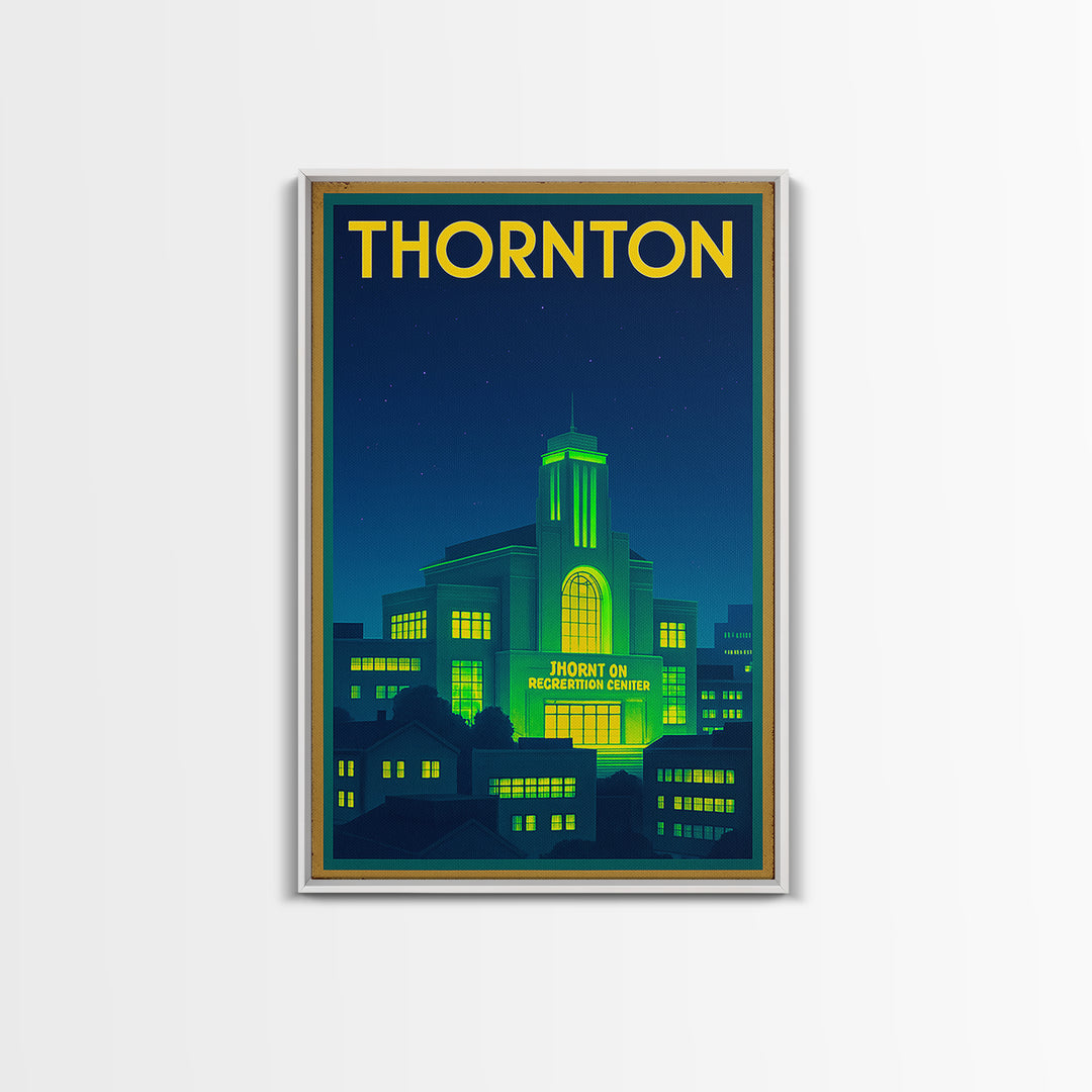 Thornton Travel Poster, Framed Canvas Print, Cyberpunk Style City Art, Thornton Wall Art, Travel Art Print, Wanderlust Decor, Design 2