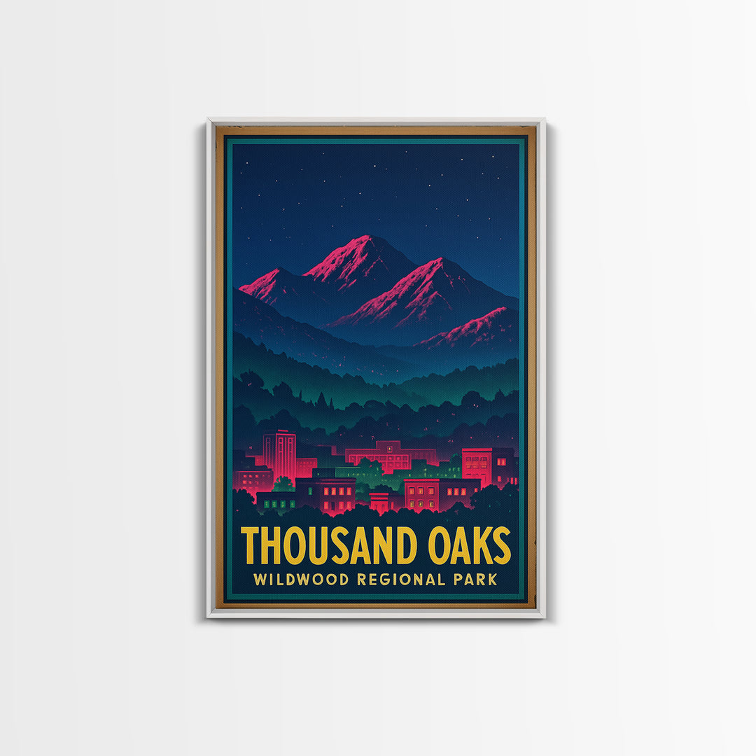 Thousand Oaks California Travel Poster, Canvas Print, Retro Neon Travel Art, Thousand Oaks Poster Print, Gift For Travelers, Wall Art